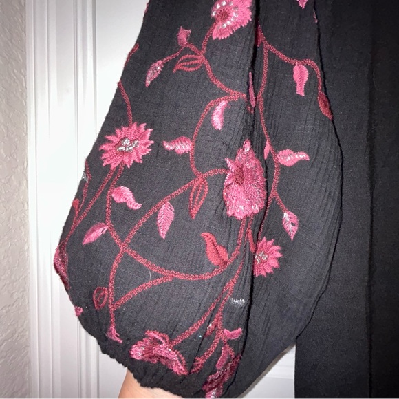 Chico’s Embroidered Floral Print Statement Bloussant Sleeve Blouse Shirt Top - Picture 8 of 9